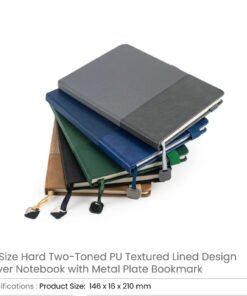 Hard Cover PU Notebooks in A5 Size with Metal Plate Bookmark