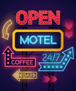 Neon Motel Cafe And Bar Signs Set